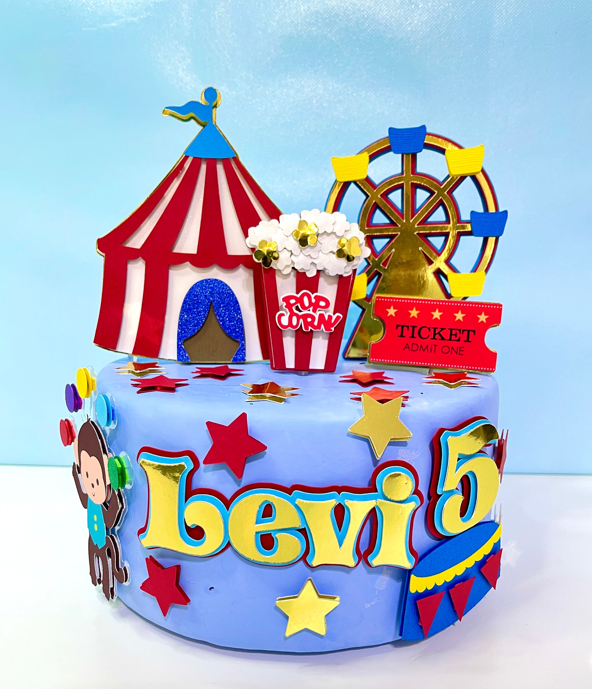 Custom Carnival Circus Cake Topper by BeePaperParty - Handcrafted Decorative Piece