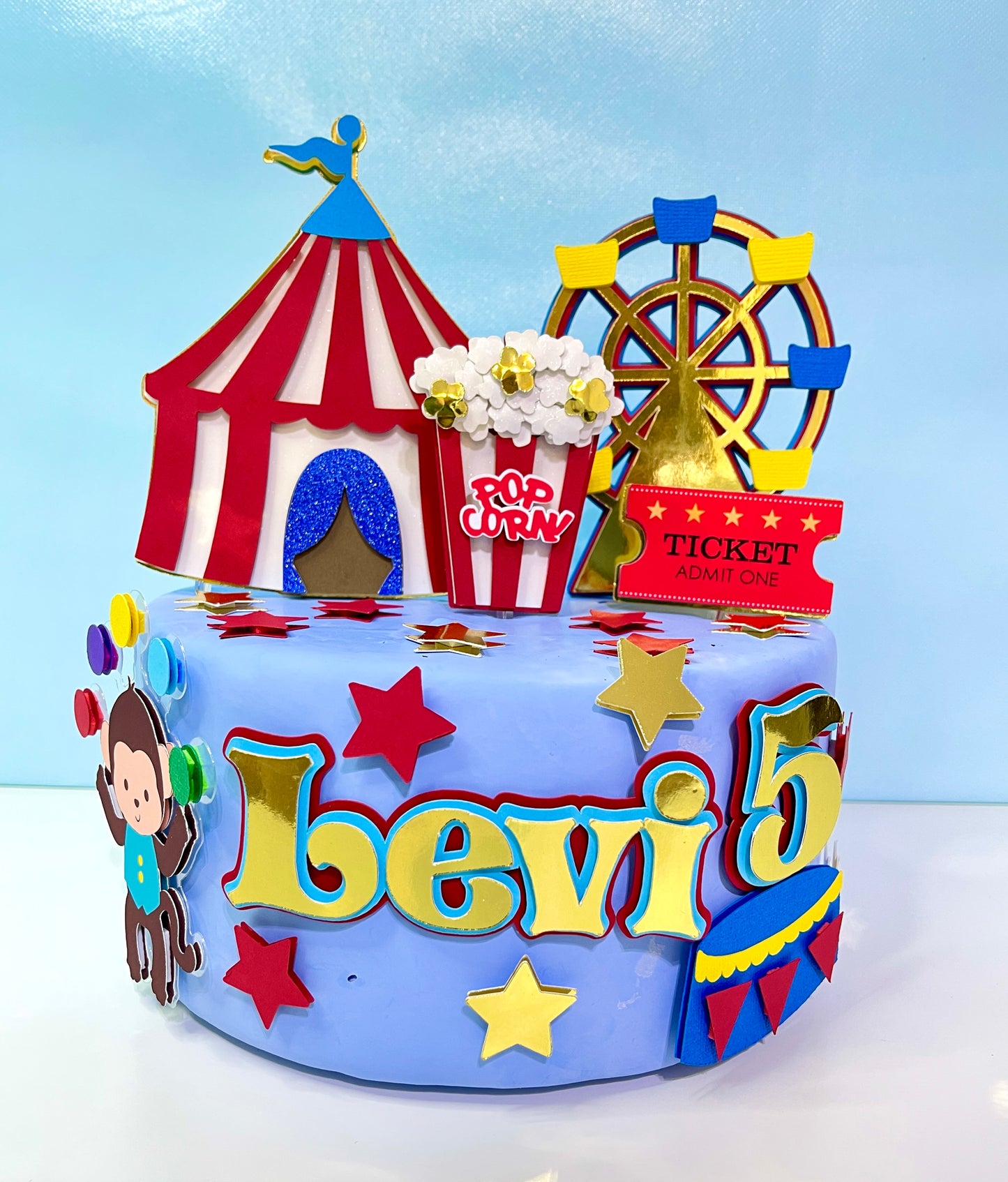 Custom Carnival Circus Cake Topper by BeePaperParty - Handcrafted Decorative Piece