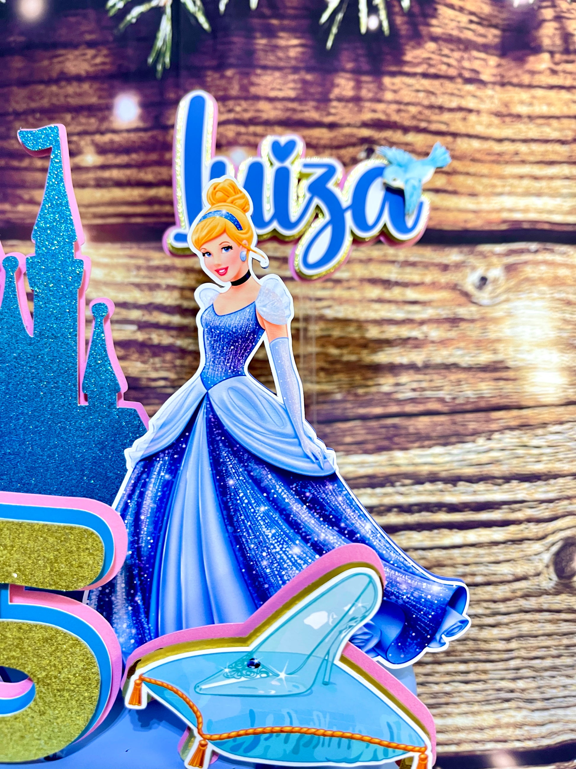 Personalized Cinderella Cake Topper - Fairy Tale Birthday Party Decoration