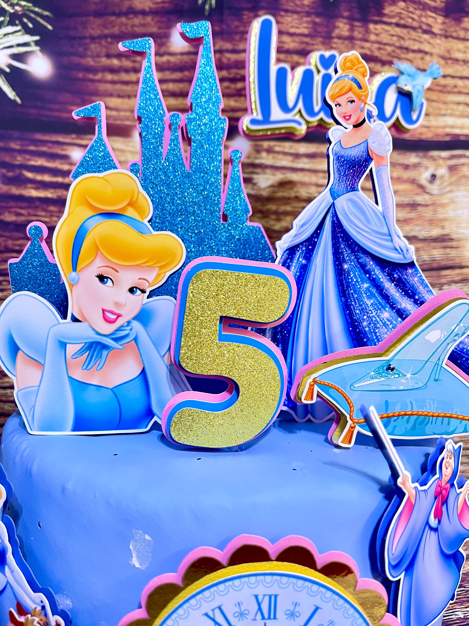 Personalized Cinderella Cake Topper - Fairy Tale Birthday Party Decoration