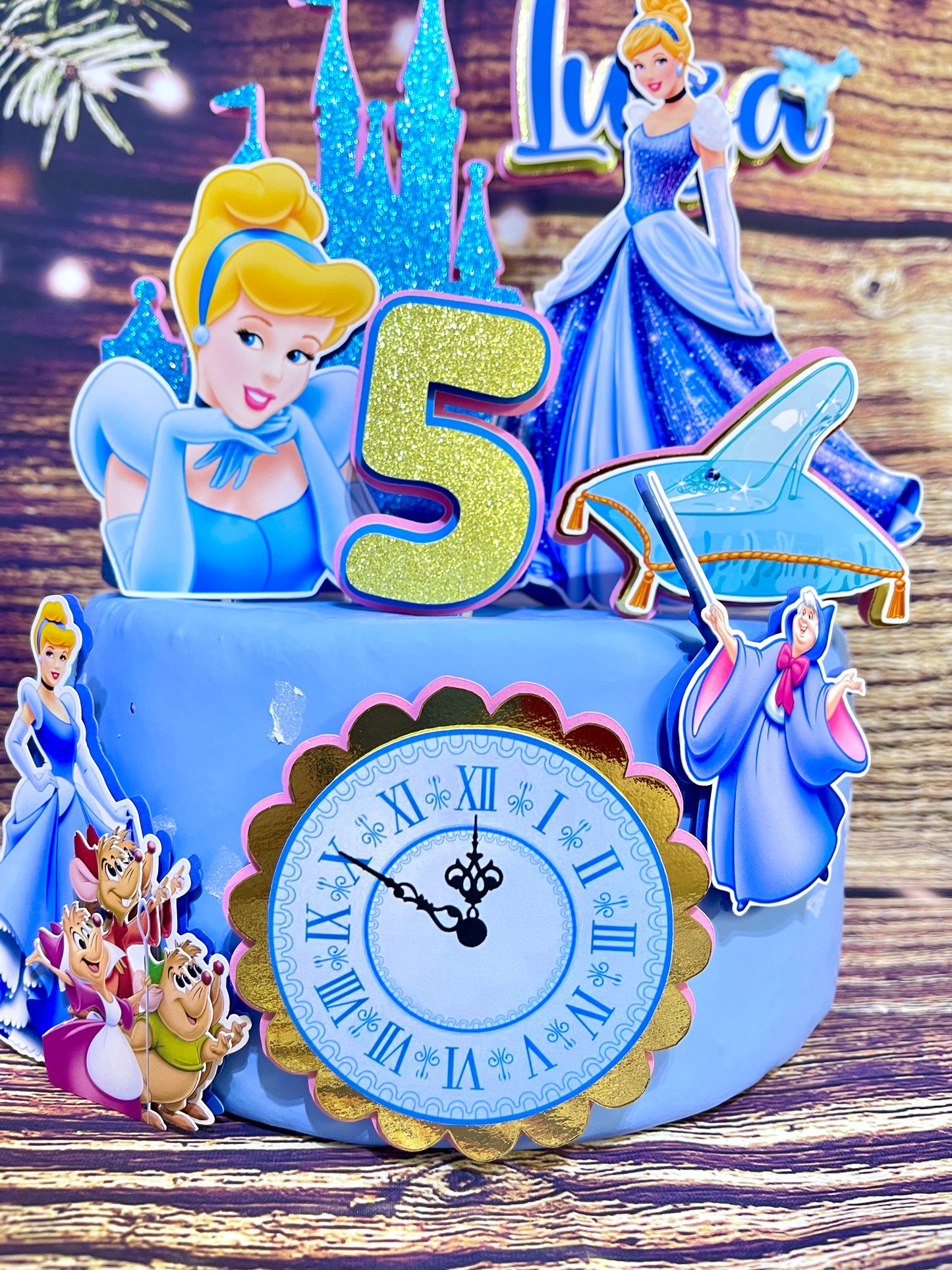 Personalized Cinderella Cake Topper - Fairy Tale Birthday Party Decoration