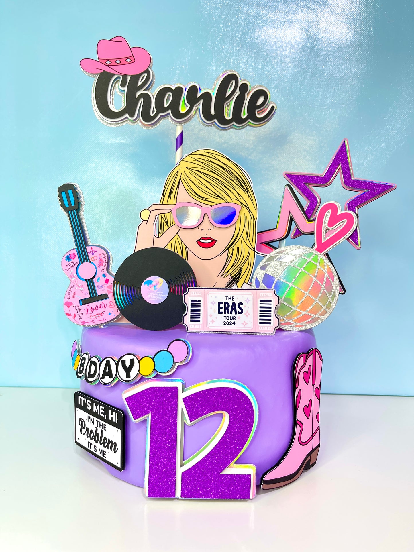 Taylor Swift Custom Cake Topper | Eras Tour Ticket, Vinyl Record, Personalized Name & Age | Swiftie Party Decoration