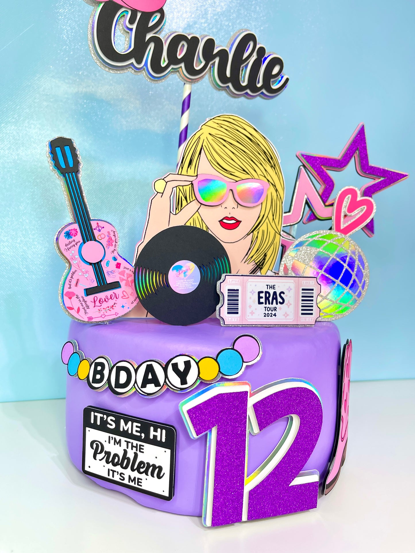 Taylor Swift Custom Cake Topper | Eras Tour Ticket, Vinyl Record, Personalized Name & Age | Swiftie Party Decoration