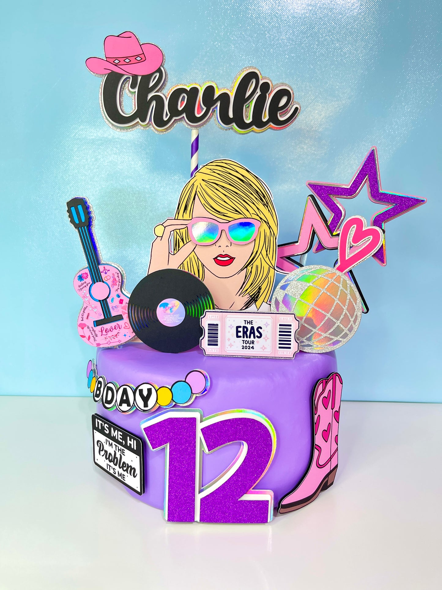 Taylor Swift Custom Cake Topper | Eras Tour Ticket, Vinyl Record, Personalized Name & Age | Swiftie Party Decoration