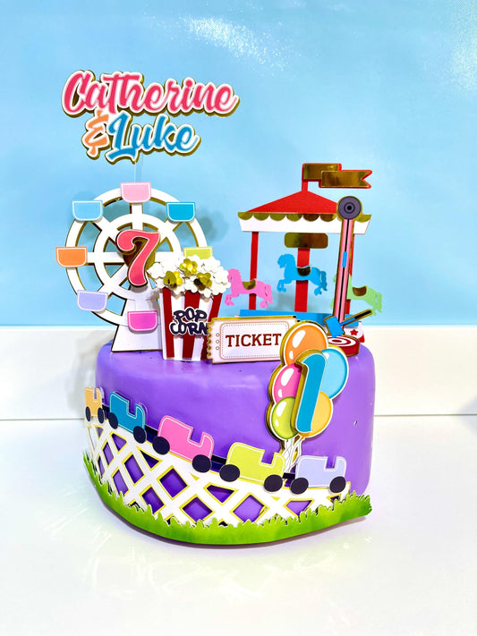 Amusement Park Cake Topper – Custom Carnival Theme Birthday Decoration